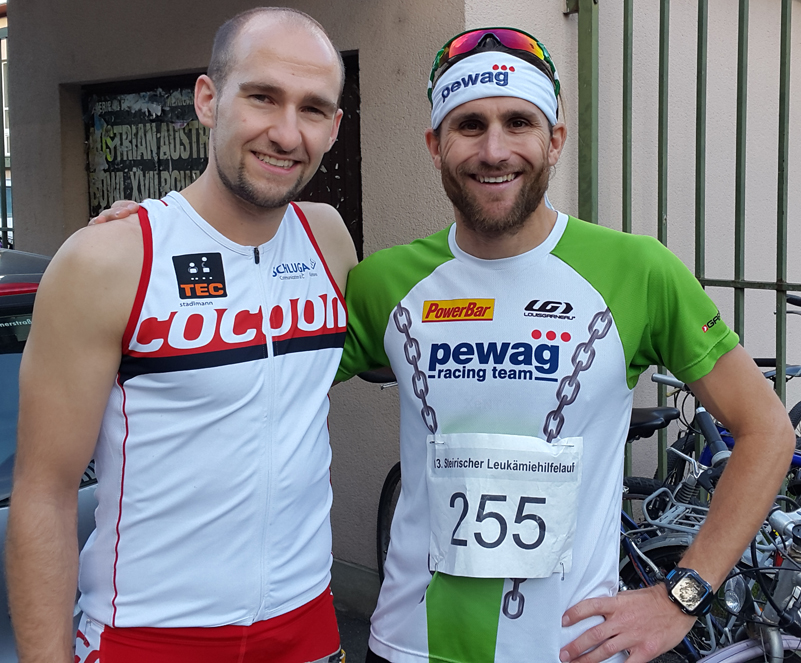 Vor dem Start des 13. Steirischen Leukämiehilfelaufs mit Faris Al-Sultan vom <a href="http://pewagracingteam.com/de/" target="_blank">Pewag Racing Team</a>.